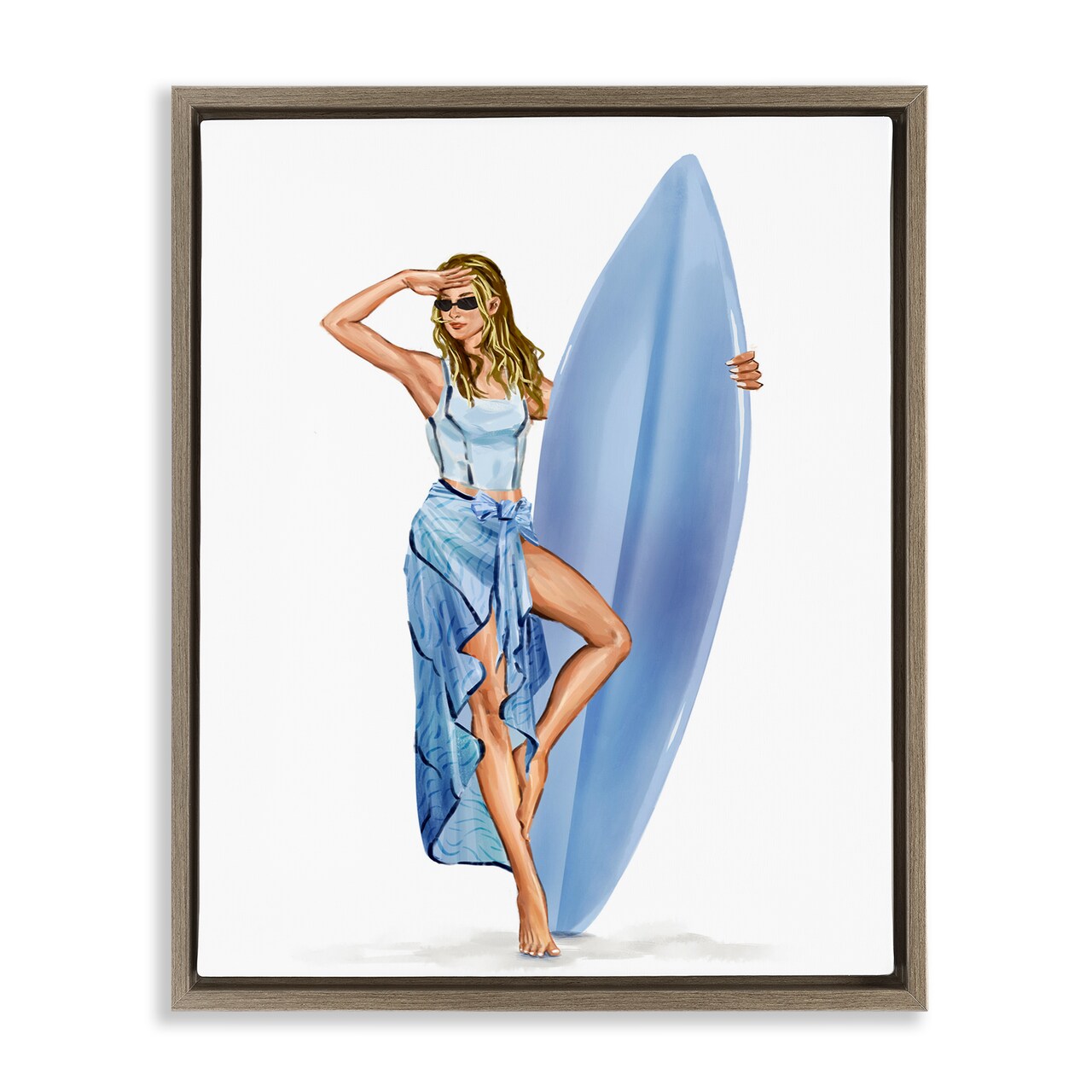 Stupell Industries Trendy Surfer Girl in Blue Floating Frame Design by Ziwei Li
